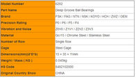 Gcr15 Material Single Row Tabel Ukuran Ball Bearings P0 / P6