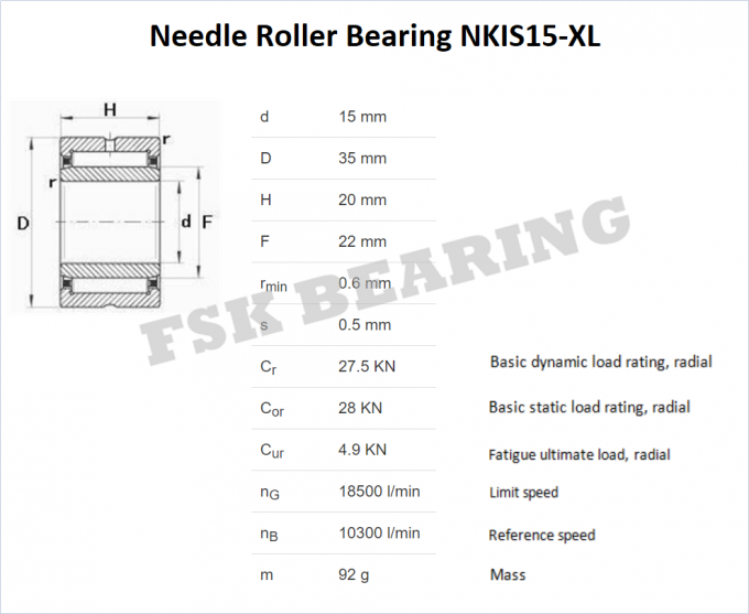Tải trọng nặng NKIS15-XL, NKIS16-XL, NKIS17-XL Vòng bi lăn kim có vòng trong 0